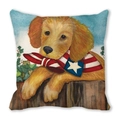Golden Retriever puppy decorative pillow case with festive scarf and oil painting style - 18x18 Inch / Golden Retriever Puppy in Scarf (Style 31)