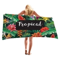 Thick beach towel with tropical floral palm leaves and white Tropical text logo - Tropical Dark Square Style (11)