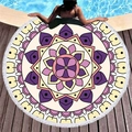 Mandala pattern round beach towel with white tassels on pool wood deck - Dark Purple Mandala (11)