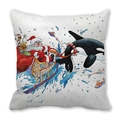 Christmas pillow cover with Santa Claus in an orca-drawn sleigh on white peach skin fabric - 18x18 Inch / 11