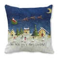 Detail eines Weihnachtskissenbezugs mit Weihnachtsmann, Rentieren und Schneemännern - Stil 9 (Weihnachtsmann Schlitten/Schneemann)