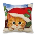 Christmas cat pillow cover with ginger kitten in Santa hat on peach skin fabric - 18x18 Inch / Ginger Cat in Christmas Hat (Style 32)