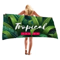 Thick rectangular beach towel with tropical green leaf print and white lettering - Tropical Design Logo Style (12)