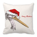 Housse de coussin de Noël avec oiseau dessiné à la main et texte de joyeux Noël - 45x45cm / Oiseau au Bonnet de Noël Dessiné à la Main (30)