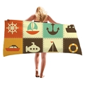 Microfiber beach towel featuring vintage nautical prints of ships, anchors, and helms - Retro Nautical Eight-Grid (3)