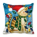 Christmas pillowcase with cute orange tabby cat in festive hat and colorful lights - 18x18 Inch / Ginger Cat with Christmas Lights (Style 33)