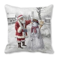 Christmas pillowcase with oil painting of Santa and a snowman on peach skin fabric - Oil Painting Santa and Snowman Style (28)