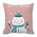 Pink Christmas pillow cover with Let It Snow snowman print in soft peach skin fabric - 18x18 Inch / 14