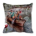 Linen Christmas pillow case featuring hand-painted illustration of a family fishing on a boat - Style 11 (Boating & Fishing)