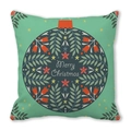 Mint green Christmas pillow cover with floral ornament and Merry Christmas script - Mint Green Hanging Ball Wishes (27) / 18x18 Inch