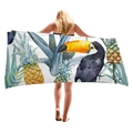Thick beach towel featuring tropical toucan and pineapple print on white background - Black Toucan And Pineapple (14)
