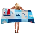 Microfiber beach towel with nautical sailor print and LAND & SEA design detail - Blue White Red LAND & SEA (4)