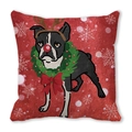 Christmas pillowcase featuring a cute Boston Terrier with antlers on a red snowflake background - 18x18 Inch / Boston Terrier as Reindeer (Style 34)