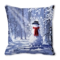 Square snowman pillowcase featuring a festive winter art print on soft peach skin fabric - Red Scarf Snowman (8)
