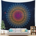 Tapiz de pared mandala estrellado con patrones geométricos azul y naranja decorativo - 150x100cm / Piel de Melocotón / Mandala Multicolor Estrellado (1)