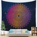 Detalle de galaxia estrellada y patrón de mandala naranja en tapiz decorativo - 150x100cm / Piel de Melocotón / Mandala Naranja-Rojo Estrellado (4)