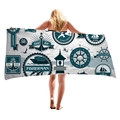 Microfiber beach towel with nautical motifs like compasses, anchors, and vintage lighthouses - Retro Captain Collage (5)