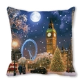 London winter Christmas pillow case with red bus and Big Ben on peach skin fabric - Style 15 (London Eye Snow Night)
