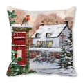 Robin and red post box winter snow print on peach skin pillowcase variant - Robin Postbox and Snowy Cottage Style (37)