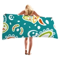Thick geometric rectangle beach towel with blue and green bohemian abstract pattern - Cyan Blue Bohemian Abstract (3)