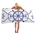 Microfiber beach towel featuring a nautical blue helm and rope pattern on white - Simple Blue Rudder & Rope (6)