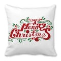 Christmas pillowcase with red Merry Christmas text, bells, and holly pattern - Red Bell Christmas Blessing Style (19) / 18x18 Inch