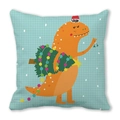 Housse de coussin de Noël avec un dinosaure de dessin animé portant un bonnet rouge - 45x45cm / Dinosaure de Dessin Animé de Noël (36)