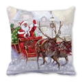 Christmas Santa Claus reindeer sleigh print peach skin velvet decorative pillow cover - Santa Driving Reindeer Sleigh (10)