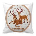 White Christmas pillowcase featuring printed brown reindeer and Merry Christmas text - Elk Snowflake Festival Style (20) / 18x18 Inch