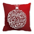 Funda de cojín roja navideña con estampado Happy Holidays en tela de piel de melocotón - Base Roja Estampado de Bola de Palabras Artísticas Blancas (17)