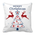 Christmas pillowcase featuring reindeer and tree design on white peach skin fabric - 18x18 Inch / Red and Blue Reindeer Christmas Tree Style (21)