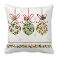 Macro detail of Christmas pillow case featuring festive ornaments and holly berry prints - Triple Baubles (10)