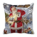 Christmas deer and Santa Claus oil painting print on white peach skin velvet pillow cover - Retro Oil Painting Christmas Series Style (40)