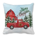 Blue Christmas pillow cover with red truck, rustic barn, and Merry Christmas text - Style 19 (Light Blue/Red Truck/Merry Christmas)