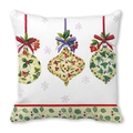 Close-up of Christmas ornaments and bow prints on white peach skin pillowcase - Three Hanging Baubles (14)