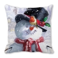 Christmas snowman cushion cover with robin bird oil painting illustration on peach skin fabric - Snowman Robin Sleigh (13)