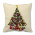 Macro shot of decorative Christmas tree print on high-density peach skin pillowcase - Tree with Gifts (26)