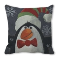 Vierkante kussensloop van perzikhuid met kerstpinguïnmotief en witte sneeuwvlokken print - Rode Hoed Pinguïn Hart (24) / 45x45cm