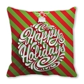 Funda de cojín navideña de piel de melocotón con rayas rojas y verdes y Happy Holidays - Sarga Roja y Verde Estampado de Bola Central (18)