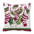 Detail of Christmas wreath pillowcase showing festive socks and candy cane print - Stocking Candy Cane (33)