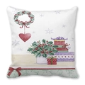 Detail of Christmas wreath and gift box prints on soft peach skin fabric cushion cover - Ilex Potted Plant (5)
