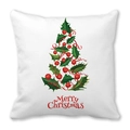 Christmas tree pattern pillowcase with Merry Christmas text on white peach skin fabric - 18x18 Inch / Holly Berry Christmas Tree Style (23)