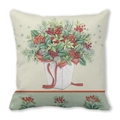 Détail d'une housse de coussin de Noël avec bouquet de baies et rubans festifs - Style Illustration Bouquet de Noël Boîte Cadeau