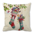 Détail de la taie d'oreiller de Noël avec motifs festifs sur tissu peau de pêche doux - Style Illustration Chaussettes de Noël et Jouet Chiot