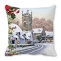 Square peach skin pillowcase with a winter snow village oil painting for Christmas - European Winter Snow Village (15)