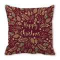 Red Christmas pillowcase with golden Happy Christmas lettering and pine patterns - Red Gold Greetings Print (37) / 18x18 Inch