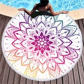 Round mandala beach towel with purple and orange gradient and white tassel trim - Deep Purple Center Gradient Mandala (6)