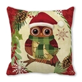 Kerst kussensloop met uil en rode sjaal gemaakt van zachte perzikhuid polyester stof - Geruite Sjaal Uil (29) / 45x45cm