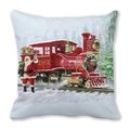 Christmas cushion cover with Santa Claus and a vintage red steam train on snowy background - Style 21 (Santa/Steam Train)