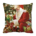 Square Santa Claus cushion cover in soft peach skin fabric with festive oil painting print - 18x18 Inch / 26